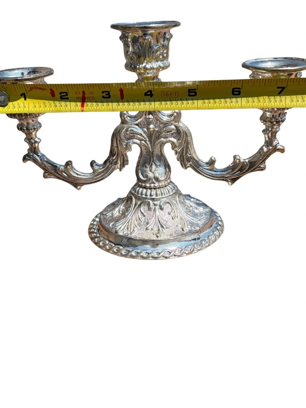 Ornate Silver Three-Arm Candelabra Decorative Centerpiece